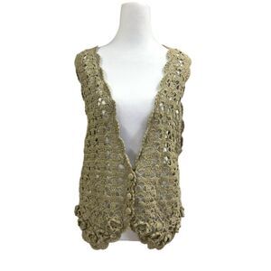 Vintage Anchor Blue Crochet 3D Flower Scalloped Vest One Size Cottage Boho
